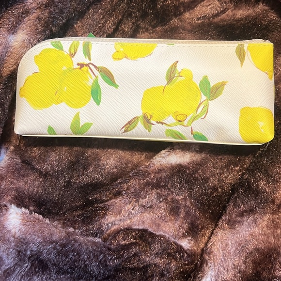 Kate Spade Lemon Print Pencil Pouch with ruler, eraser, and ruler. - Picture 4 of 7